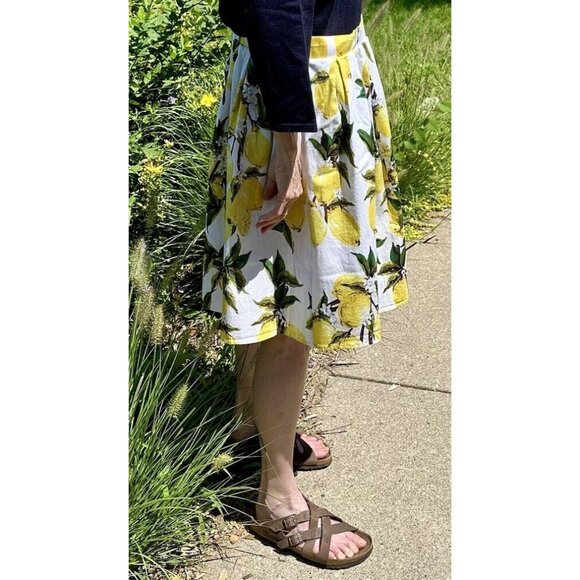 Taydey Womenβs Skirt XL White/Yellow Lemon  A-Line Pleated Vintage Cotton NWOT - Picture 3 of 16